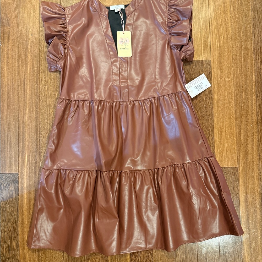 Entro Brown Ruffled Puff Sleeve Sundress